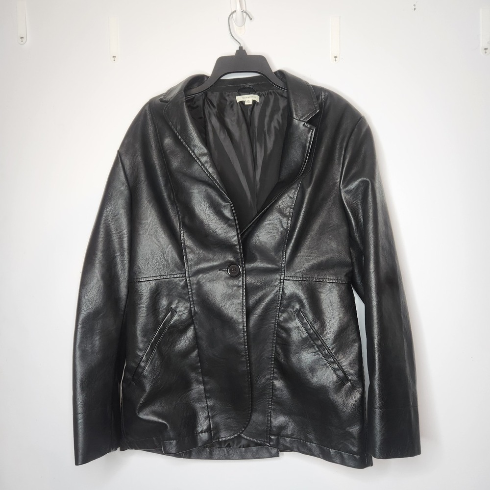 Max Studio Faux Leather Jacket Size Xl Single‎ Button Blazer Like Preppy